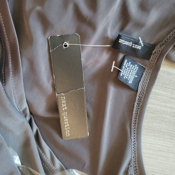 Next Question Womens Long Sleeve Wrap Dress Gray Ruched Stretchy Knee Length Si - Picture 5 of 7